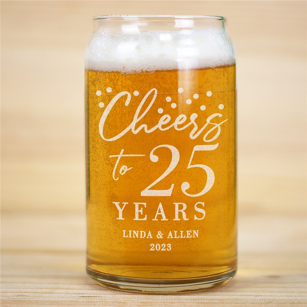 Cheers To Anniversary Years Personalized Beer Can Glass