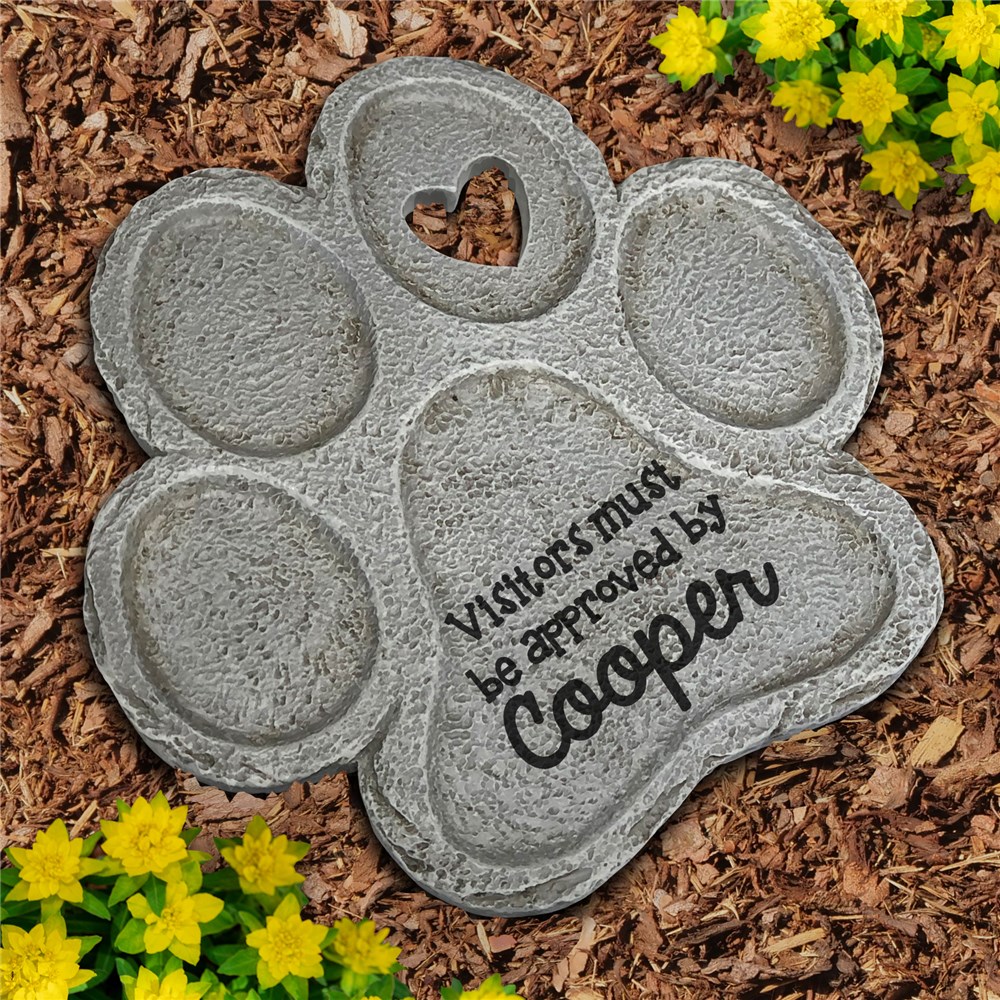 Engraved Visitors Approved Paw Print Stone