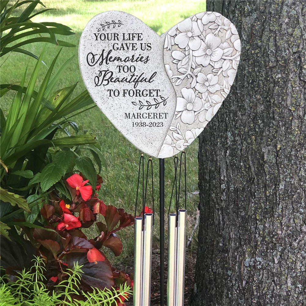 Engraved Too Beautiful to Forget Heart Stake Chime