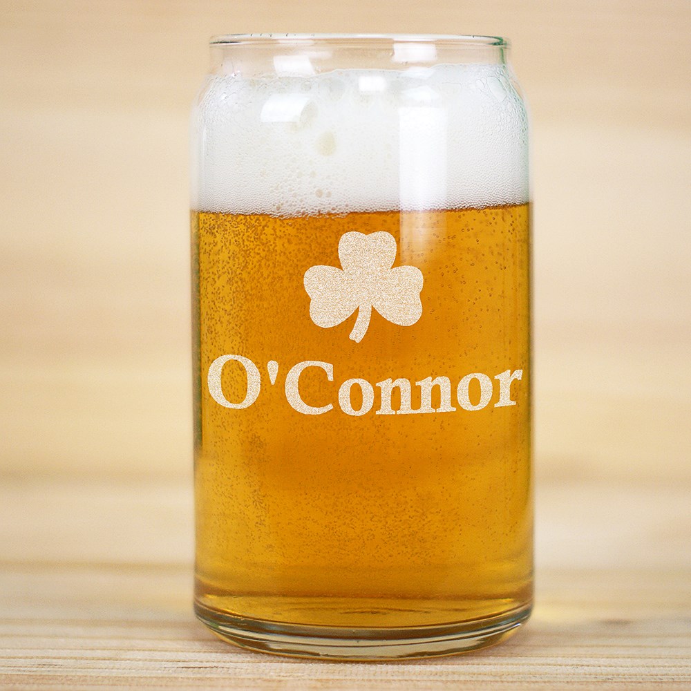 Engraved Shamrock Beer Can Glass for St. Patrick's Day