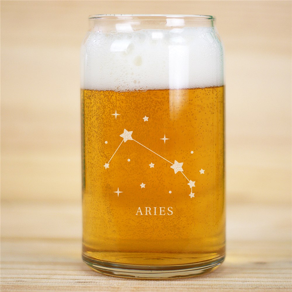 Engraved Zodiac Star Signs Beer Can Glass
