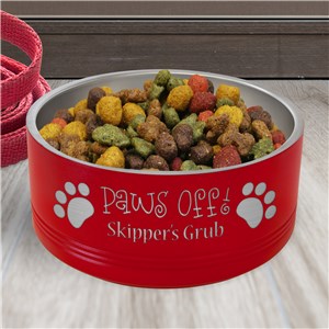 Engraved Paws Off Stainless Steel Pet Bowl L20979403X