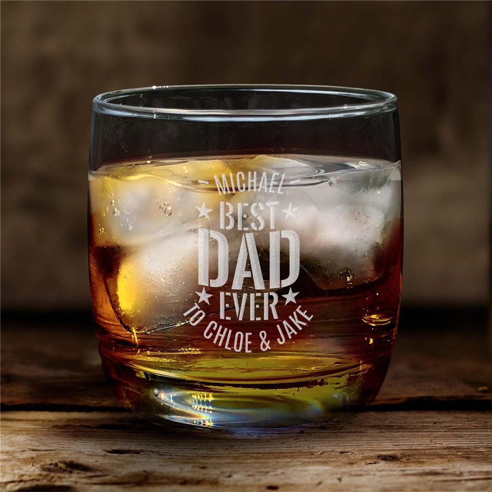 Engraved Best Dad Ever Whiskey Rocks Glass