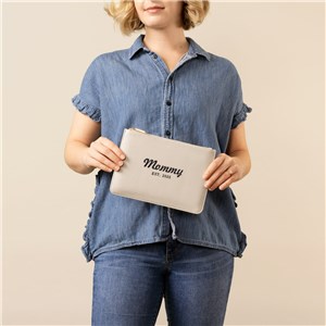 Embroidered Mom Est. Vegan Leather Clutch L21267366