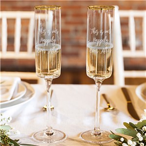Engraved Any Message Gold Rim Champagne Flutes L21986371