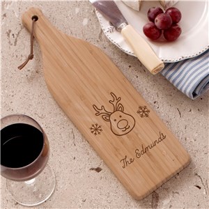 Wine Bottle Shaped Engraved Christmas Bamboo Cutting Board