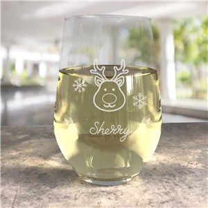 Engraved Christmas Icons Contemporary Stemless Wine Glass L22075342