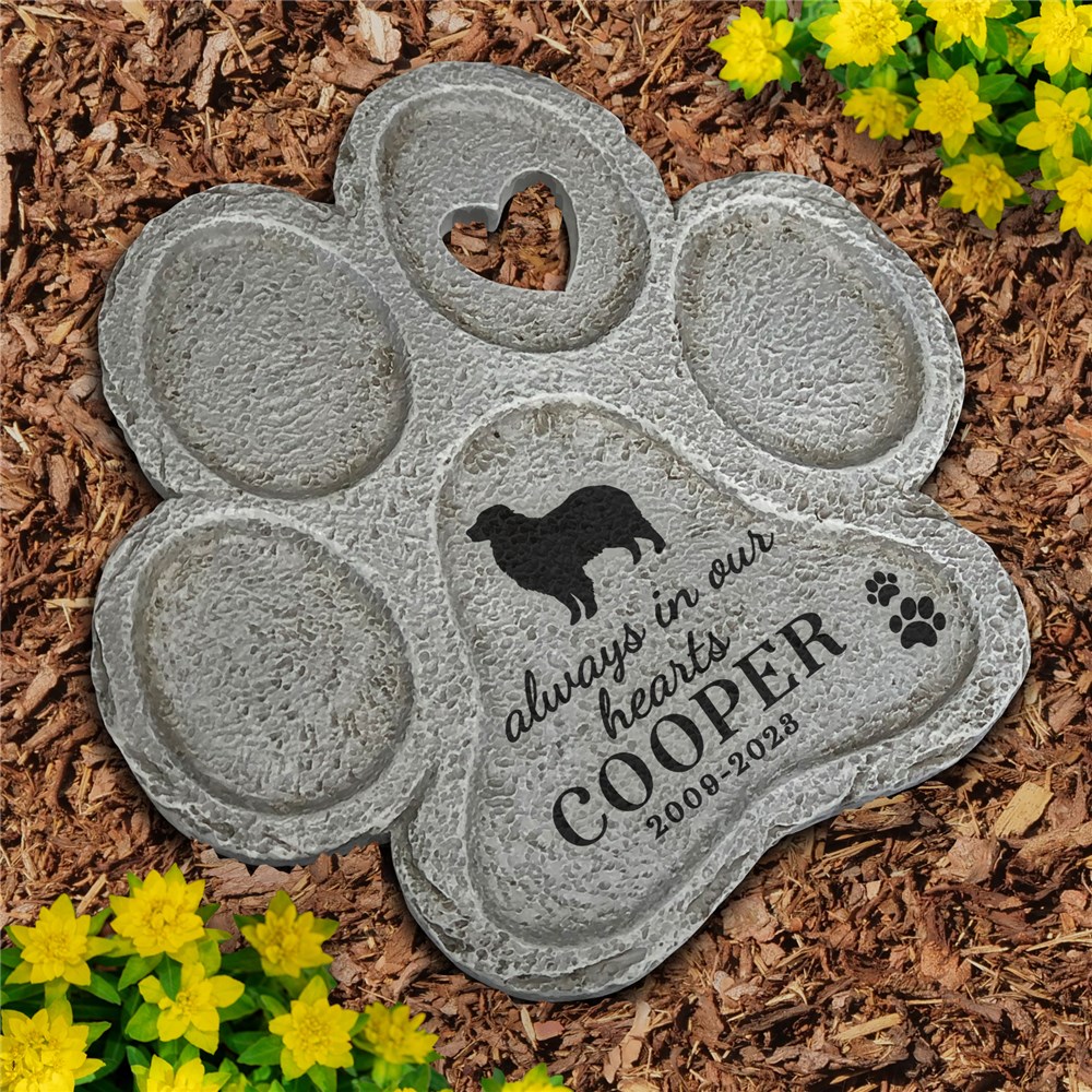 Engraved Memorial Dog Breed Paw Print Stone