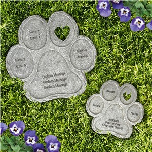 Engraved Custom Message & Names Paw Print Stone L22169399X