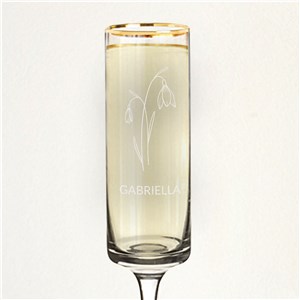 Engraved Birth Month Flower Gold Rim Champagne Flute L22214371