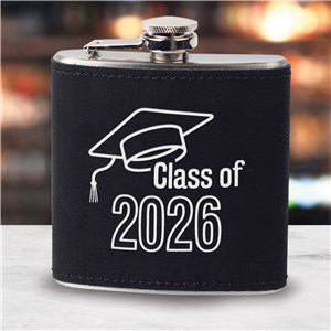 Engraved Class Of Black Leatherette Flask L22364281BK