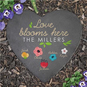 Personalized Love Blooms Here Heart Slate Stone L22462415
