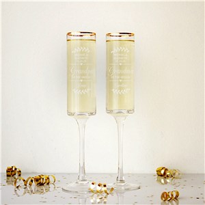 Engraved Wreath with Heart Dividers Gold Rim Champagne Flute Set L22540371