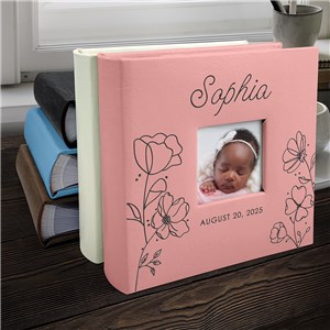 Engraved Floral Baby Girl Leatherette Photo Album L23869407X