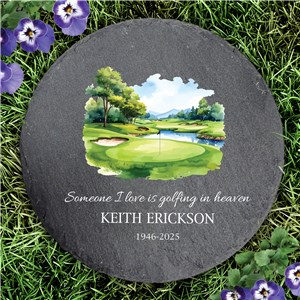 Personalized Golf Memorial Slate Round Stone L24104414