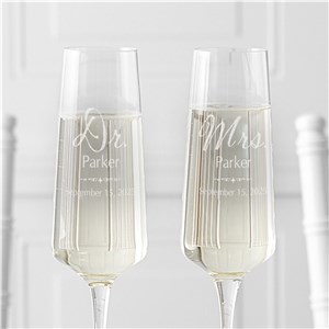 Engraved Mr. and Mrs. Wedding Champagne Estate Glasses Set