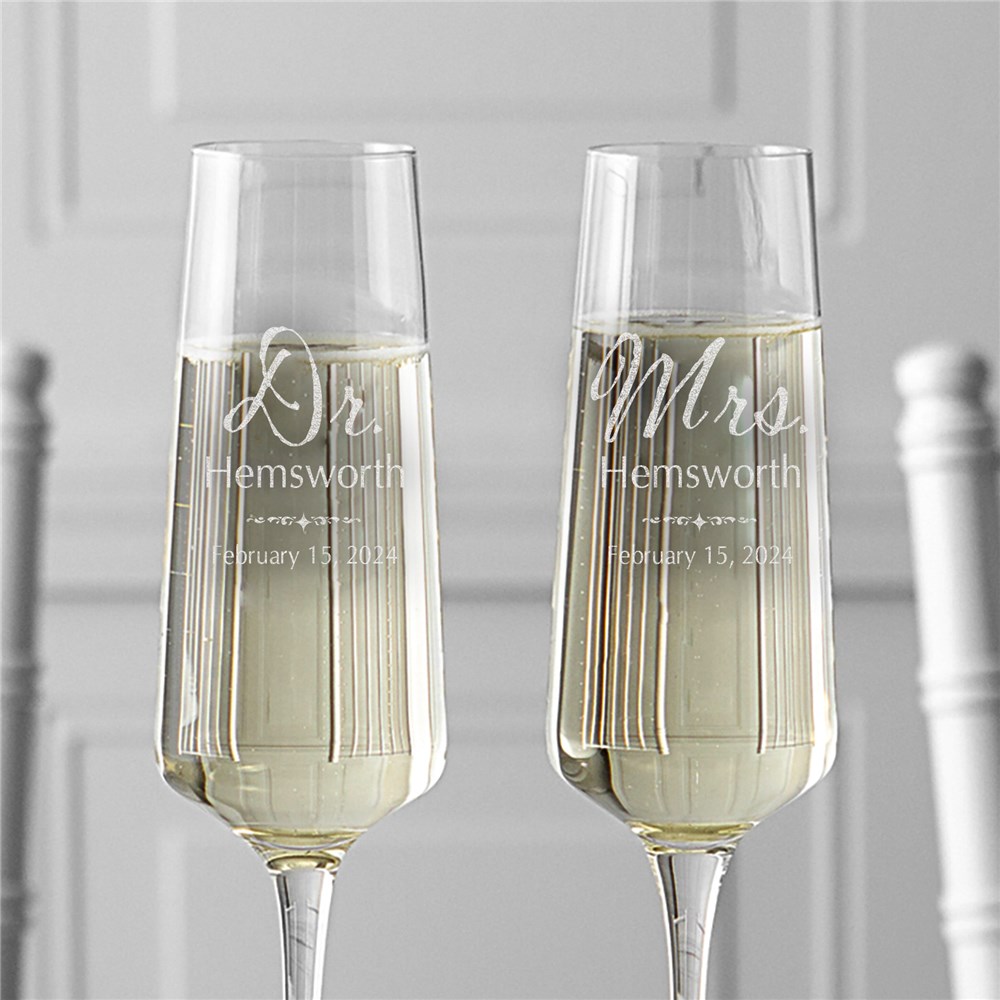 Custom Engraved Champagne Glasses For Bride And Groom