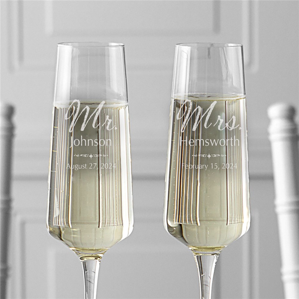 Custom Engraved Champagne Glasses For Bride And Groom