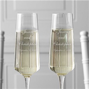 Engraved Wedding Couple Champagne Estate Glasses Set