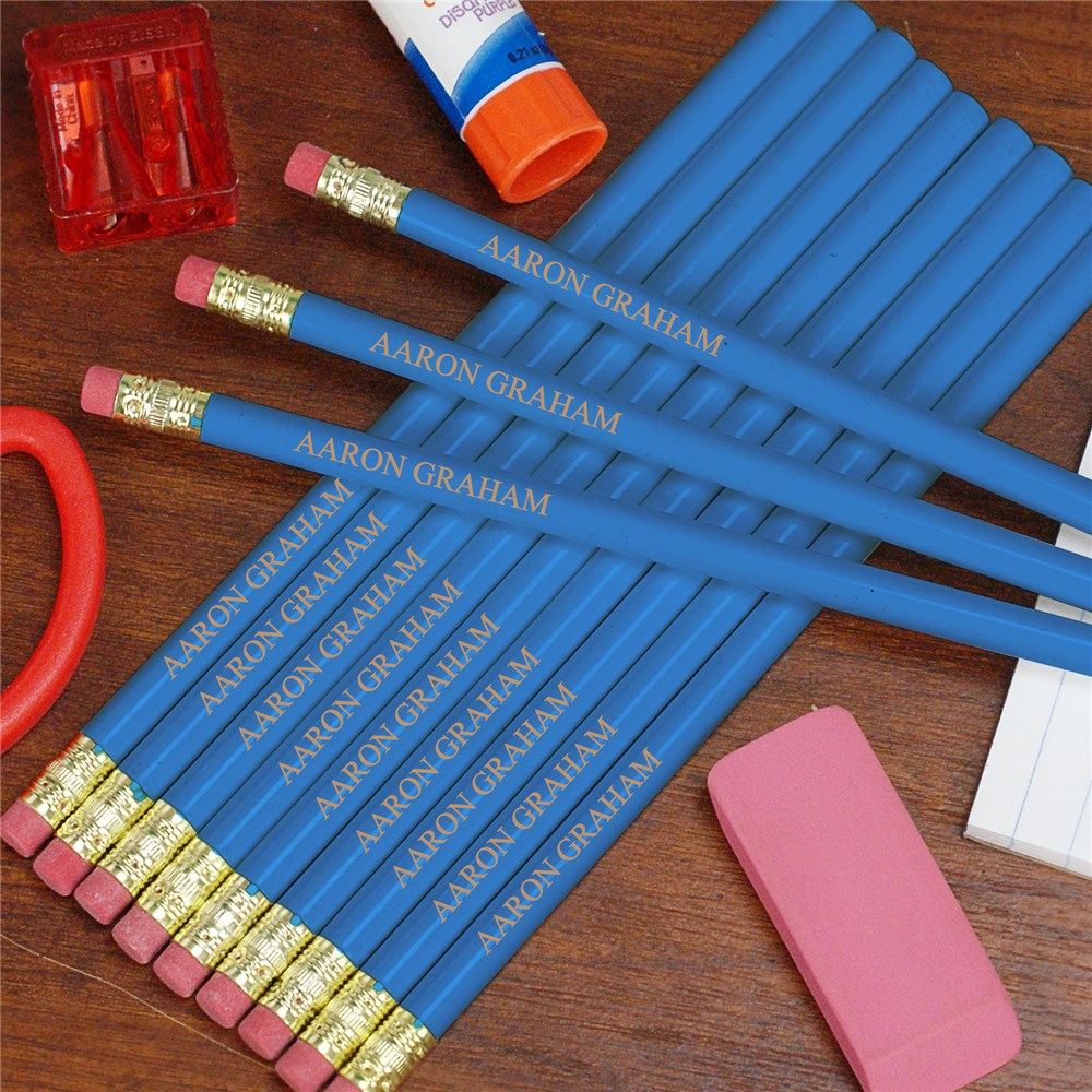 Engraved Blue School Pencils Engraved Pencil Set for Boys