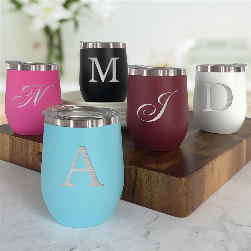 Engraved Stemless Wine Tumbler | Personalized Wine Tumbler with Initial