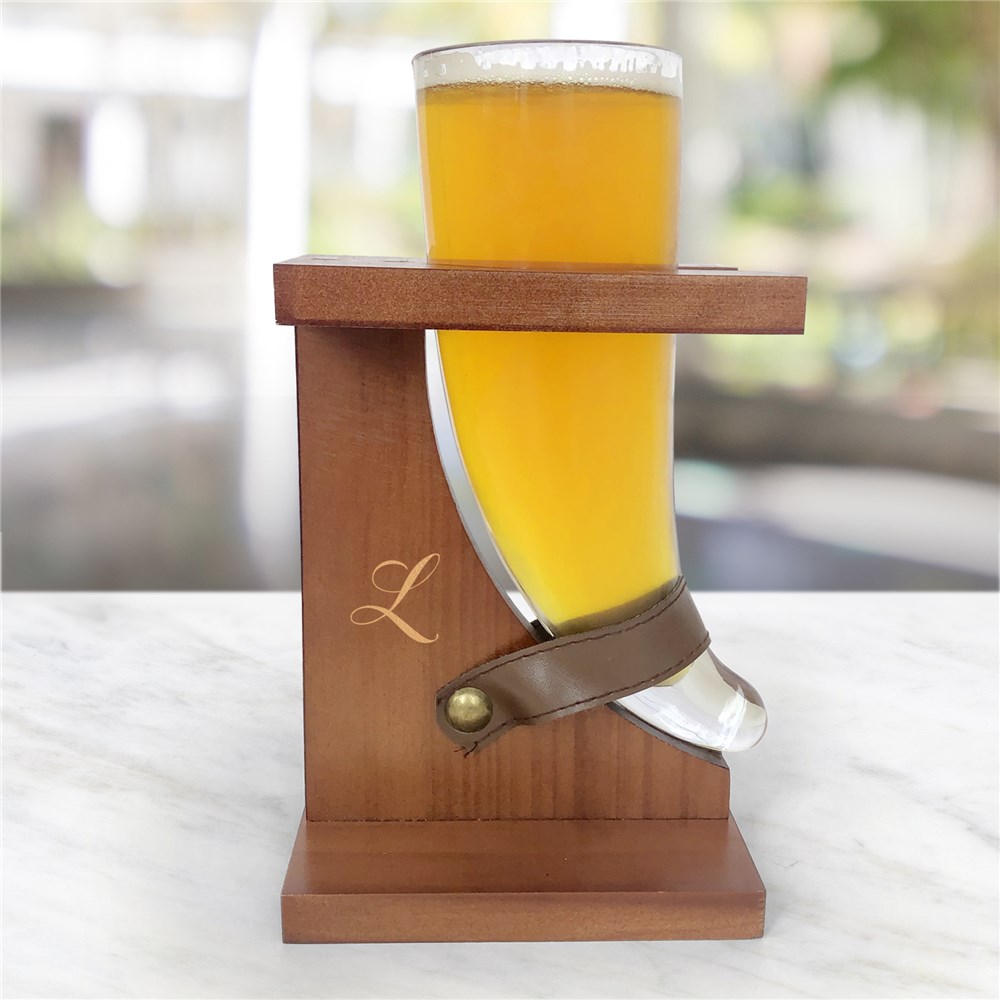 Engraved Horn Glass with Stand & Featuring Custom Initial