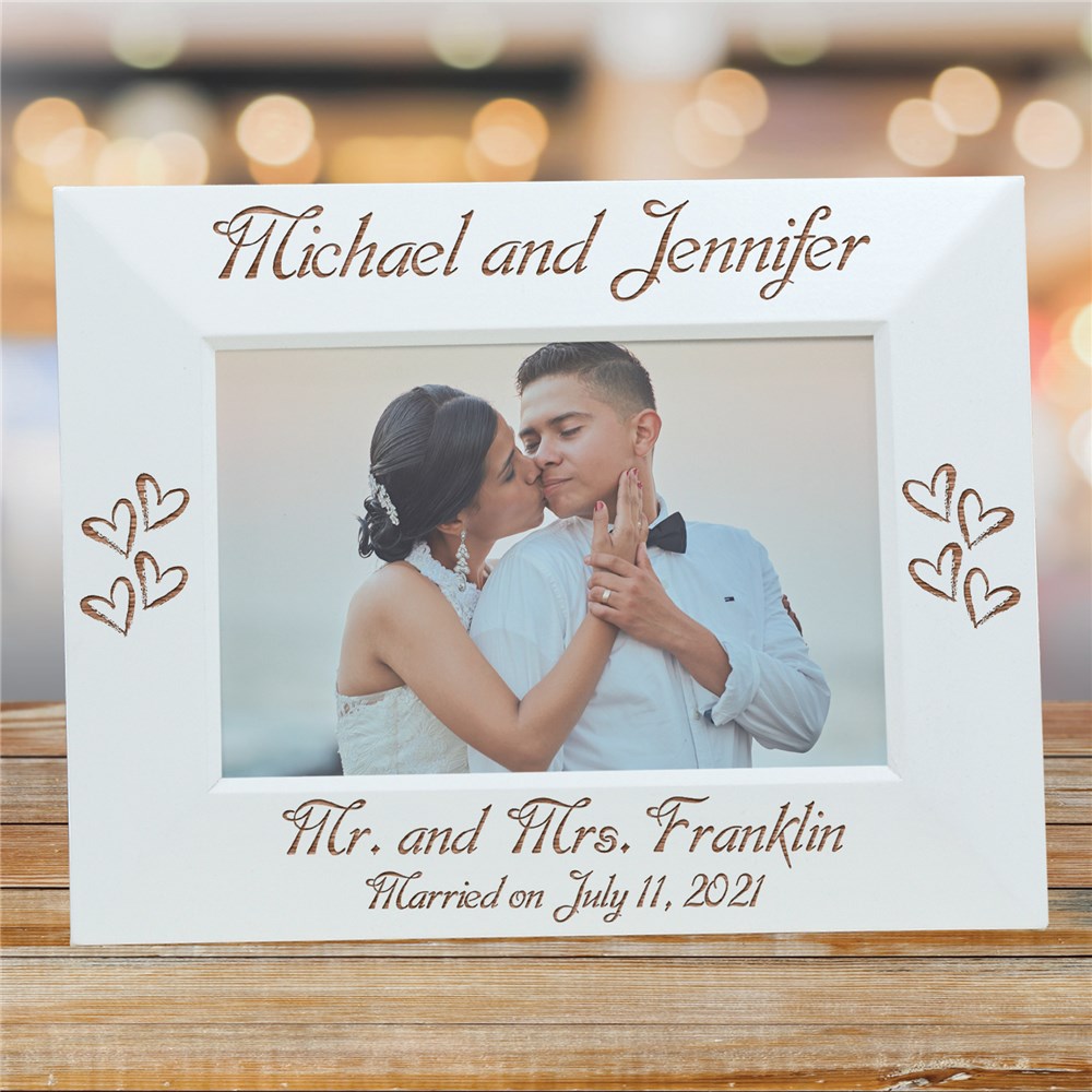 Engraved Mr. and Mrs. White Wedding Frame GiftsForYouNow