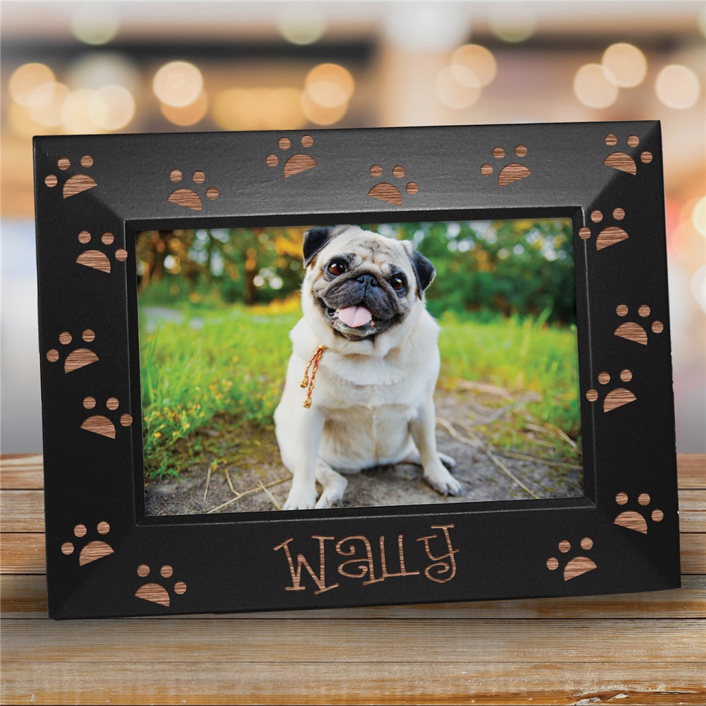 Engraved Paw Print Black Frame | Personalized Picture Frames