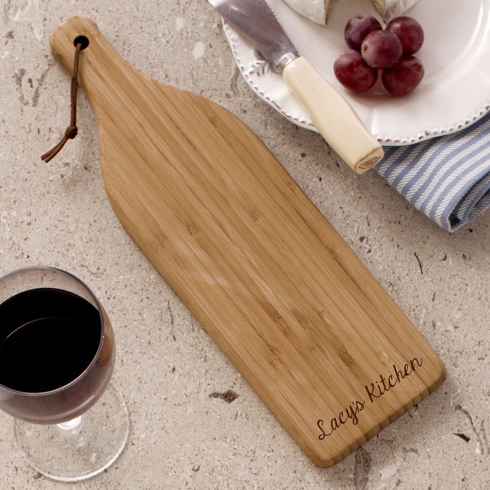 Engraved Bamboo Wine Bottle Cheese Cutting Board | Personalized Cutting Board