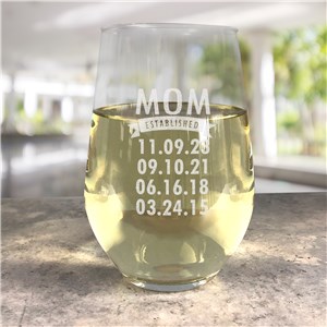 Engraved Mom Established Contemporary Stemless Wine Glass L7242342