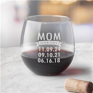 Engraved Mom Established Stemless Red Wine Glass