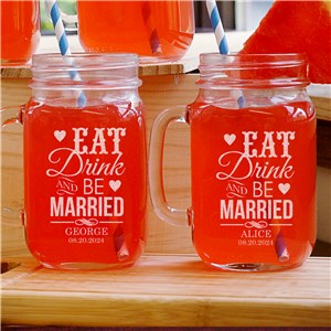 Eat, Drink & Be Married Mason Jar Set | Personalized Wedding Gifts