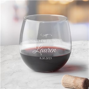 Engraved Bridal Party Stemless Red Wine Glass