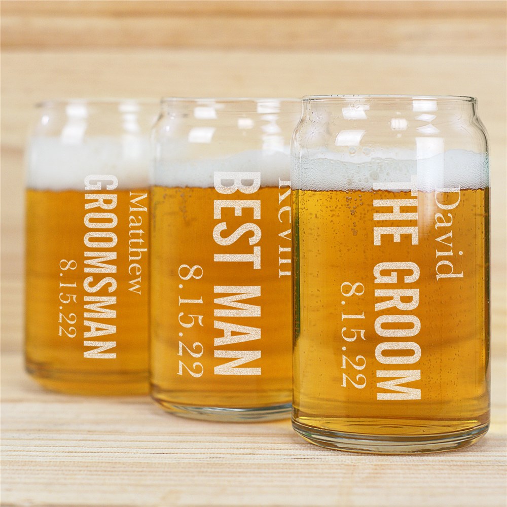 Engraved Wedding Party Beer Can Glass | Personalized Wedding Favors