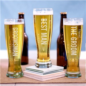 Engraved Wedding Party Pilsner Glass | Groomsmen Beer Glasses
