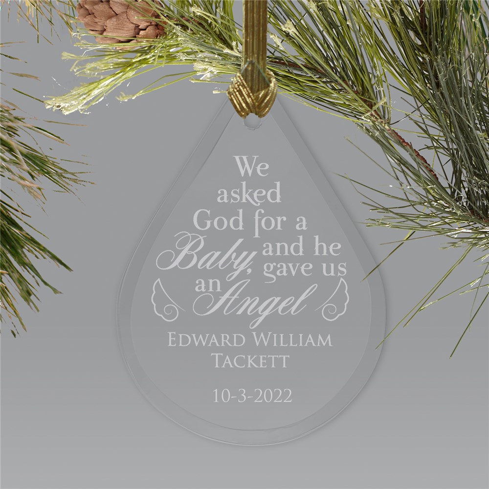 Engraved Tear Drop Memorial Ornament | Baby Angel Ornaments