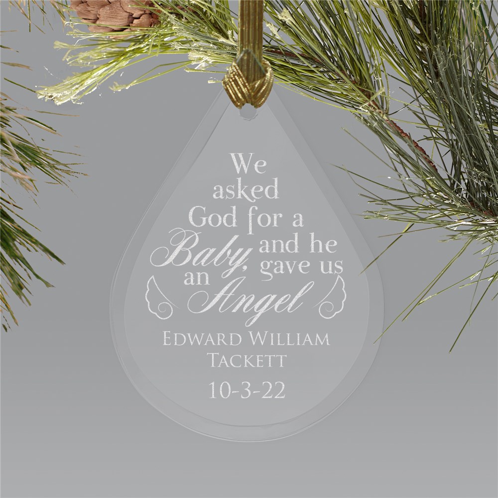 Engraved Tear Drop Memorial Ornament | Baby Angel Ornaments