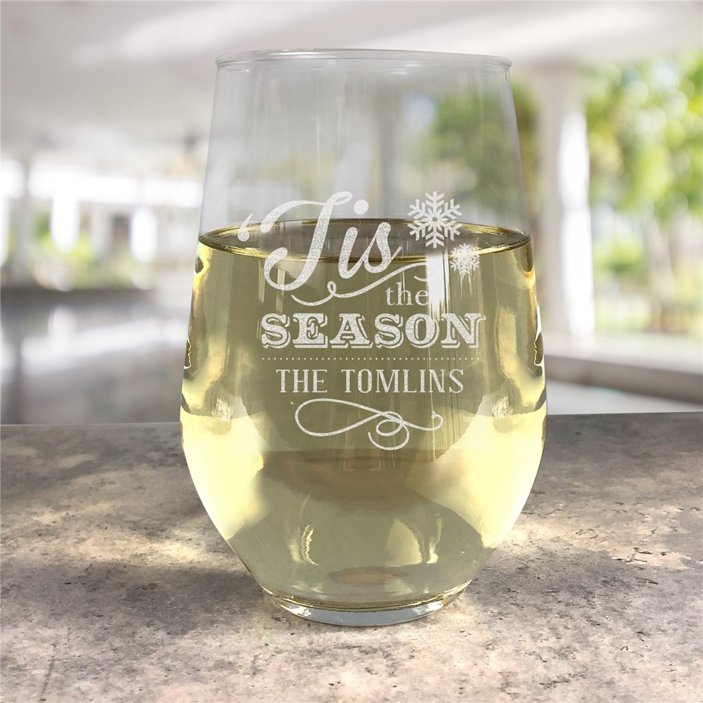 Engraved Holiday Contemporary Stemless Wine Glass L8027342