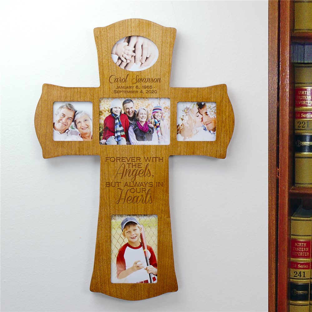 Engraved Wooden Photo Memorial Cross | GiftsForYouNow