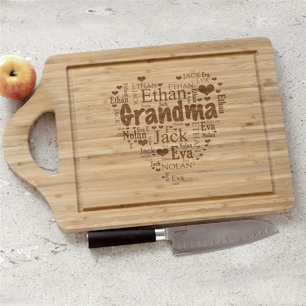 Engraved Grandma's Heart Word-Art Cutting Board | Personalized Gifts for Grandma