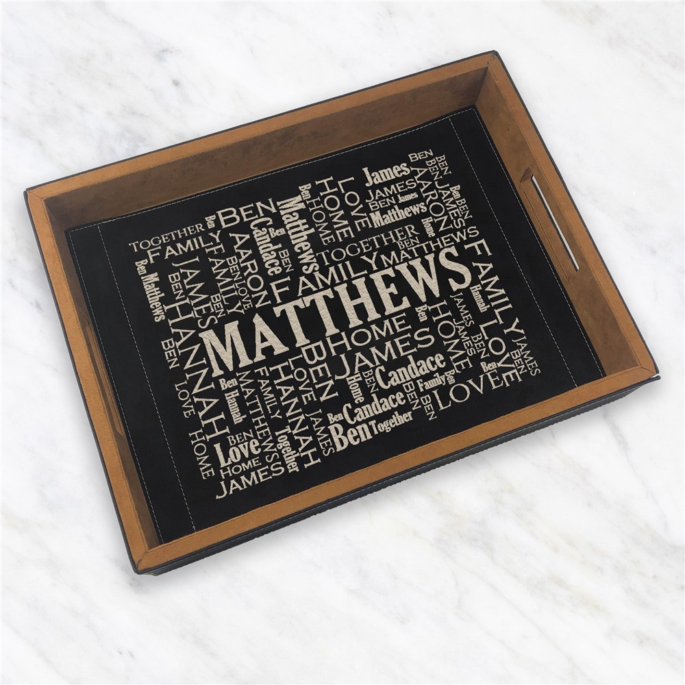 Engraved Family Word Art Leatherette Serving Tray
