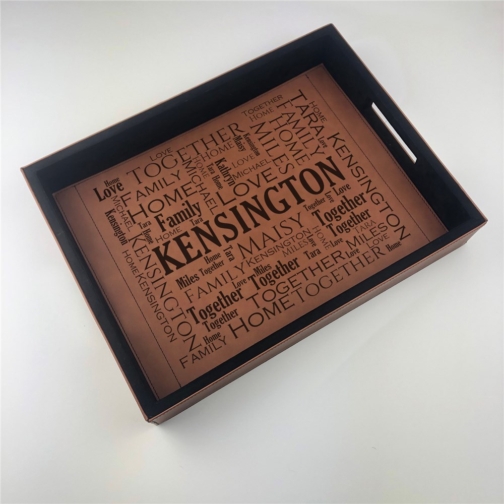 Engraved Family Word Art Leatherette Serving Tray