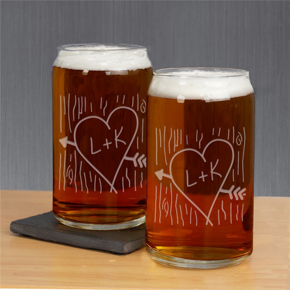 Engraved Carved Initial Beer Can Glass Set | Romantic Home