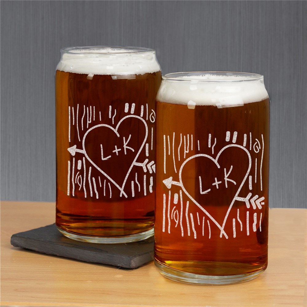 Engraved Carved Initial Beer Can Glass Set | Romantic Home