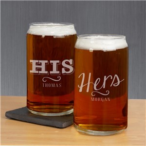Engraved His or Hers Beer Can Glass Set | Romantic Home