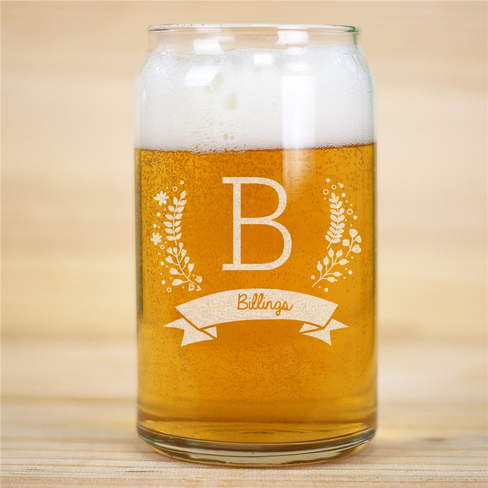 Engraved Family Initial Beer Can Glass | Father's Day Gift