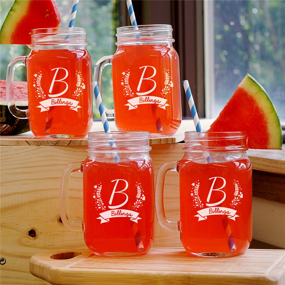 Family Mason Jar Set Engraved Monogram Mason Jars