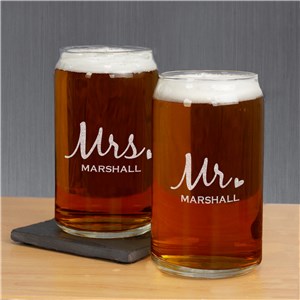Engraved Mr & Mrs Beer Can Glass | Personalized Couple Gifts