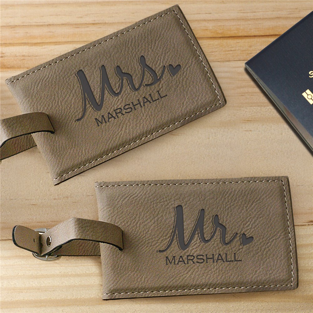 engraved mr. and mrs. luggage tags