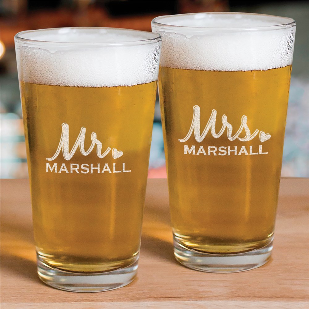 Engraved Mr & Mrs Beer Glass Set | Romantic Home